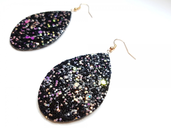 Mega schwarz Glitzer Ohrringe Party